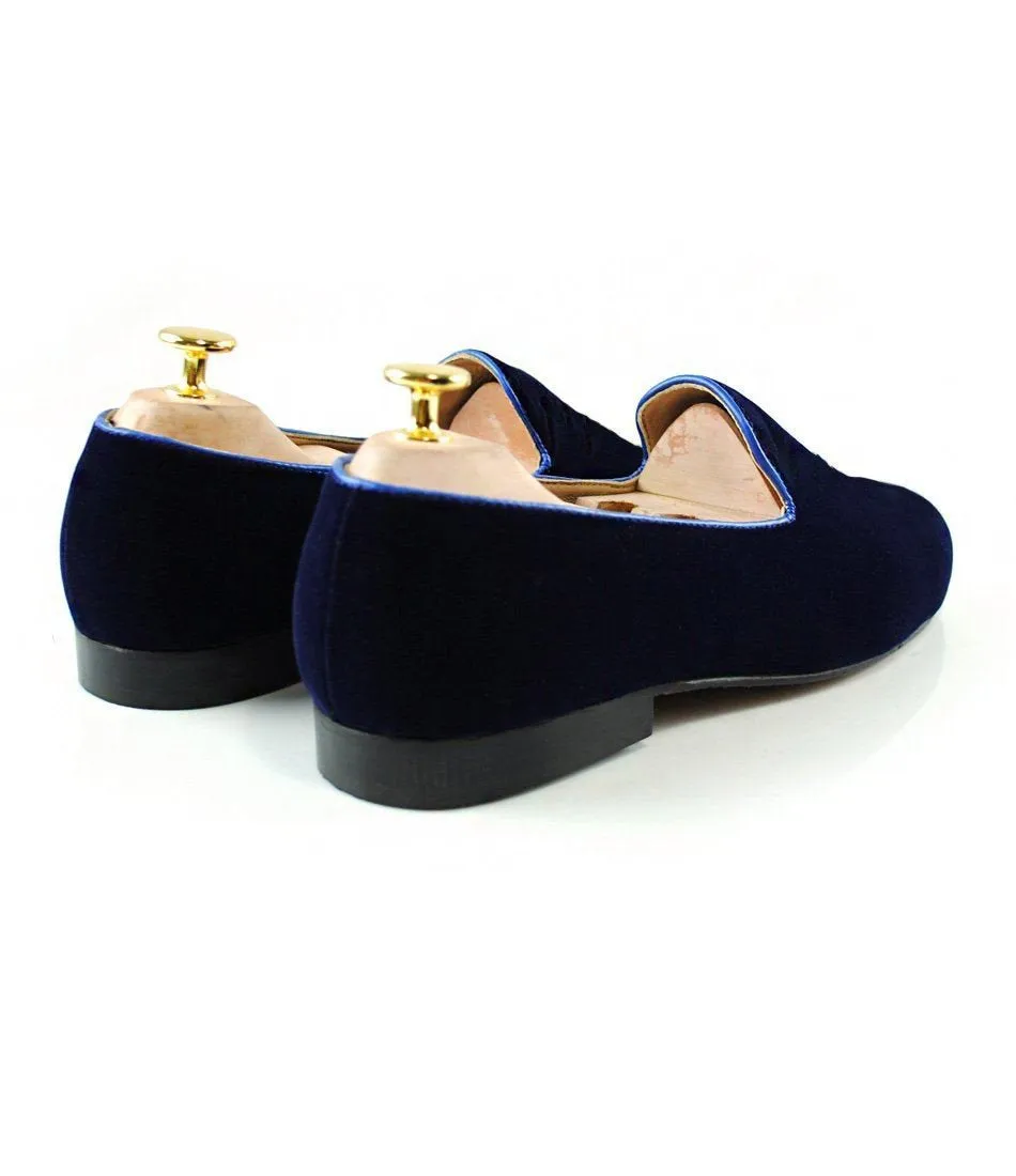 Blue Velvet Dragons Embroidered Loafers