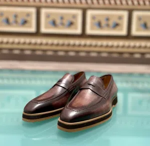 Brown Leather Palermo Slip On Penny Loafers - AW24