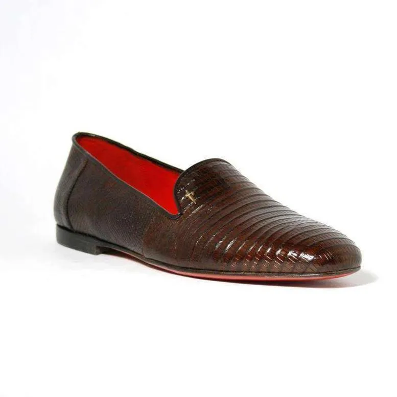Cesare Paciotti Luxury Italian Teyus Perla Lizard Skin Fondente Loafers (CPM2336)