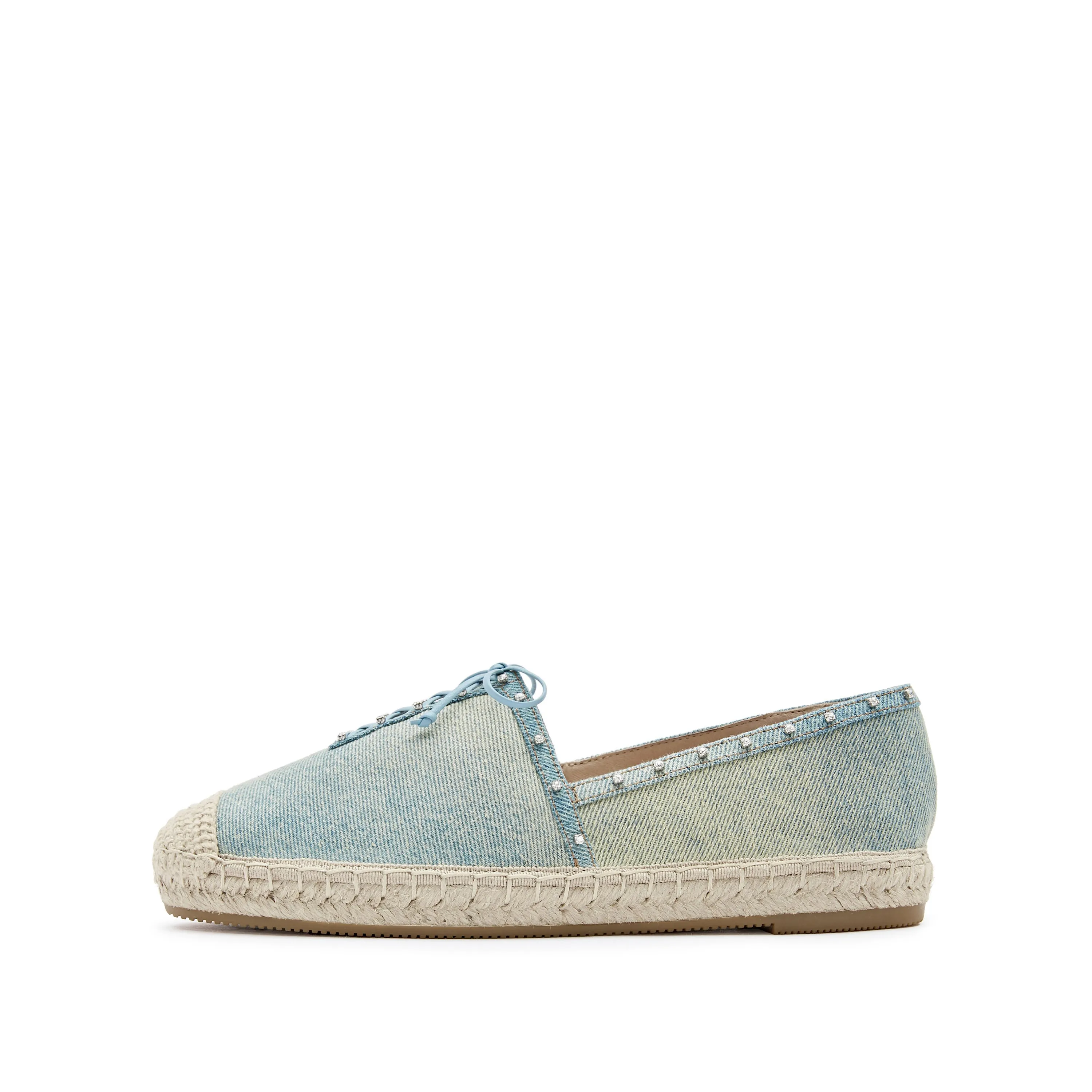 Denim Bow Tie Crystal Espadrilles