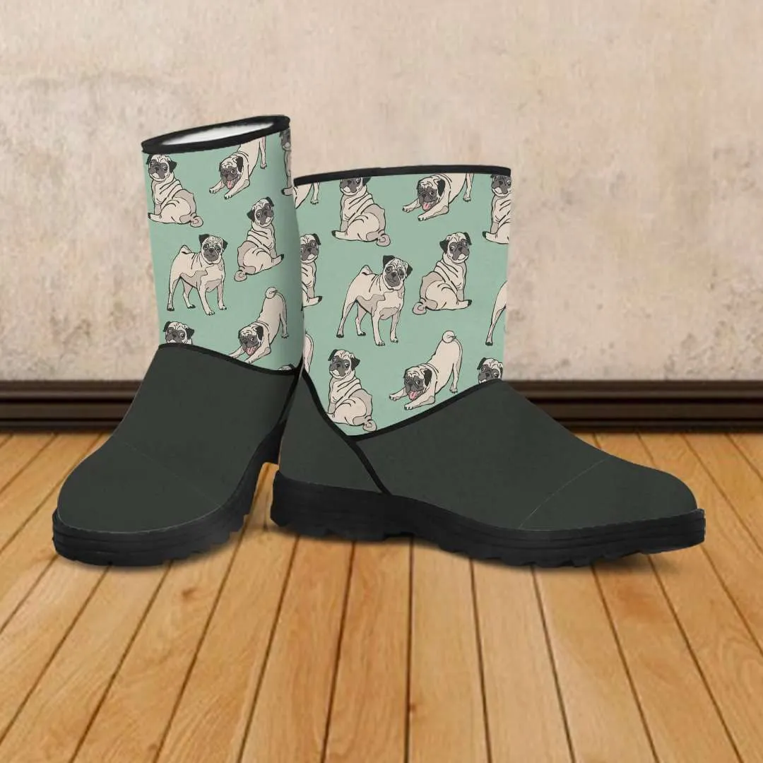 Faux Fur Boots - Pugs Green