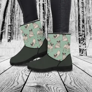 Faux Fur Boots - Pugs Green