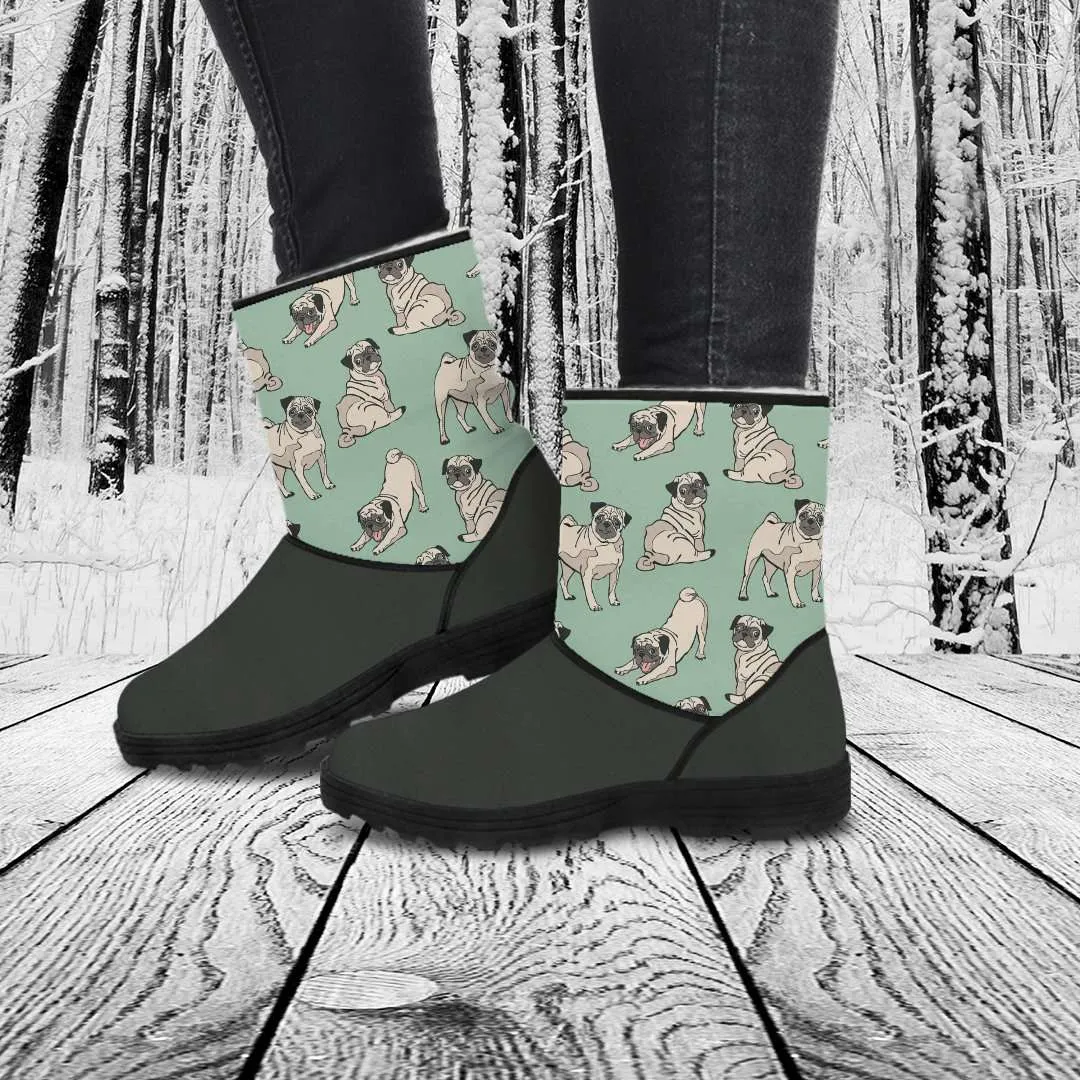 Faux Fur Boots - Pugs Green