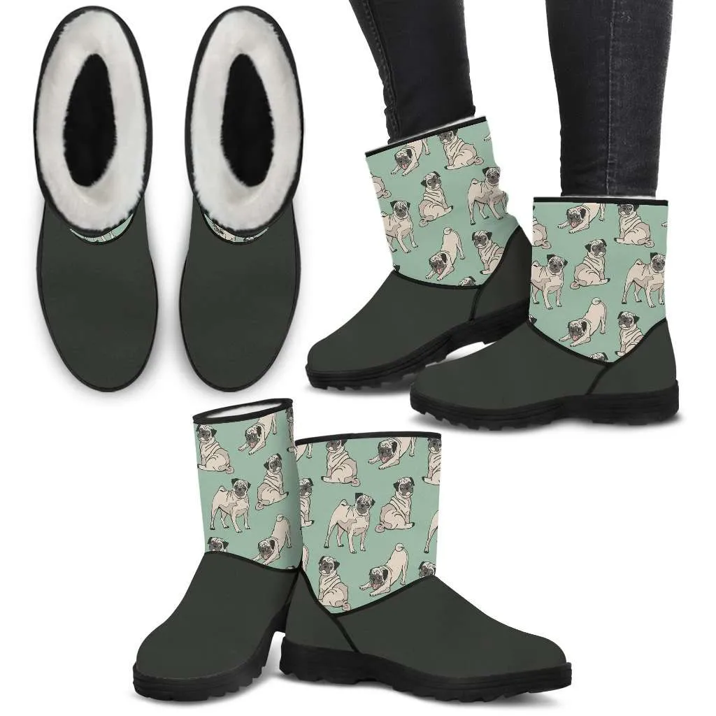 Faux Fur Boots - Pugs Green