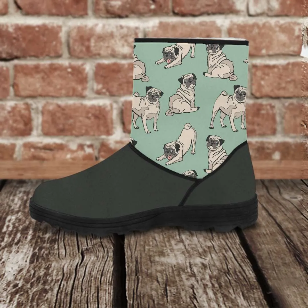 Faux Fur Boots - Pugs Green