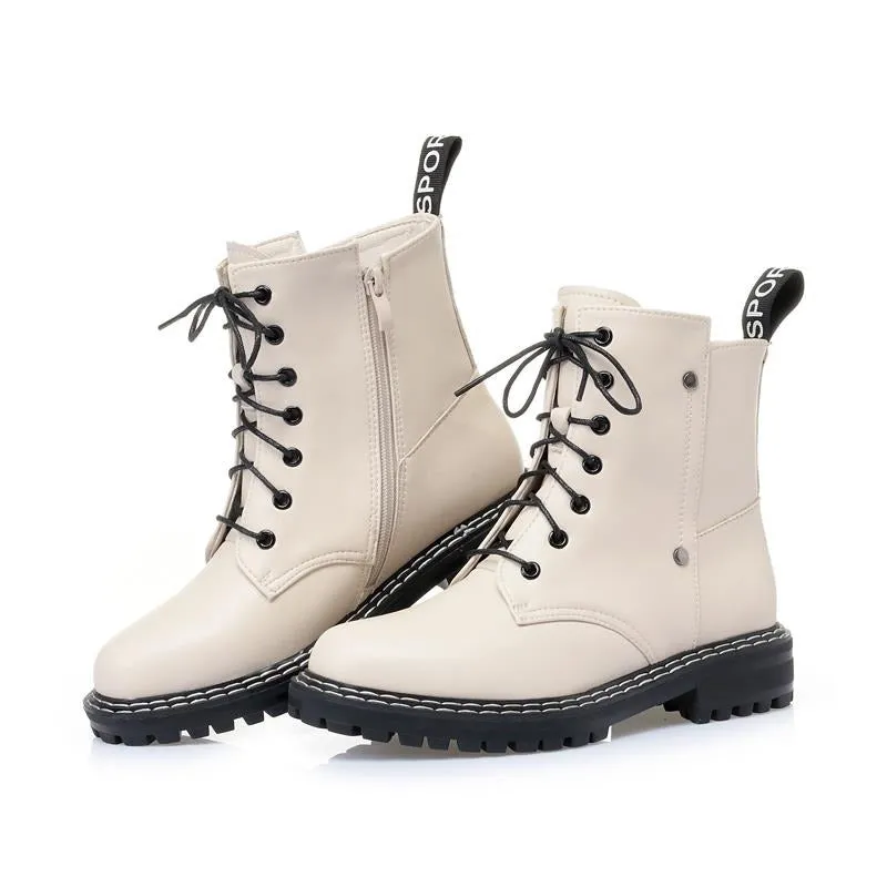Genuine Leather Snow Ankle Boots for Women / Warm Wool Autumn and Winter Female Shoes