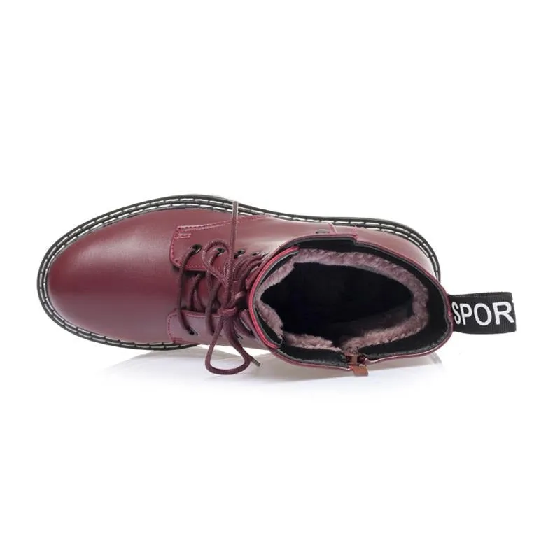 Genuine Leather Snow Ankle Boots for Women / Warm Wool Autumn and Winter Female Shoes