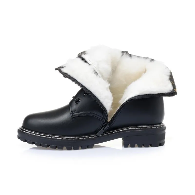 Genuine Leather Snow Ankle Boots for Women / Warm Wool Autumn and Winter Female Shoes