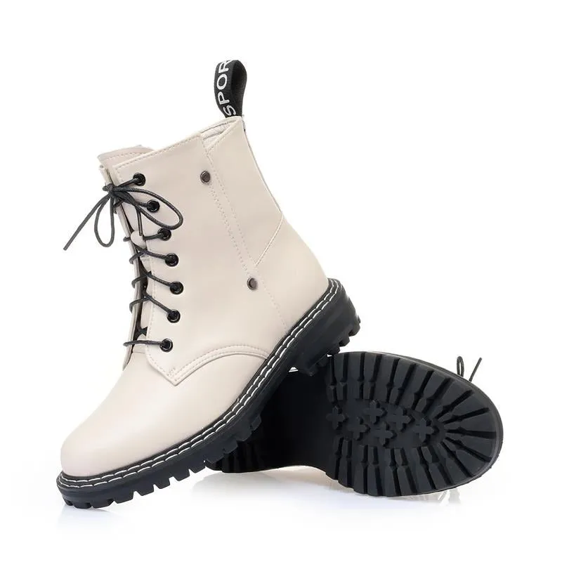 Genuine Leather Snow Ankle Boots for Women / Warm Wool Autumn and Winter Female Shoes