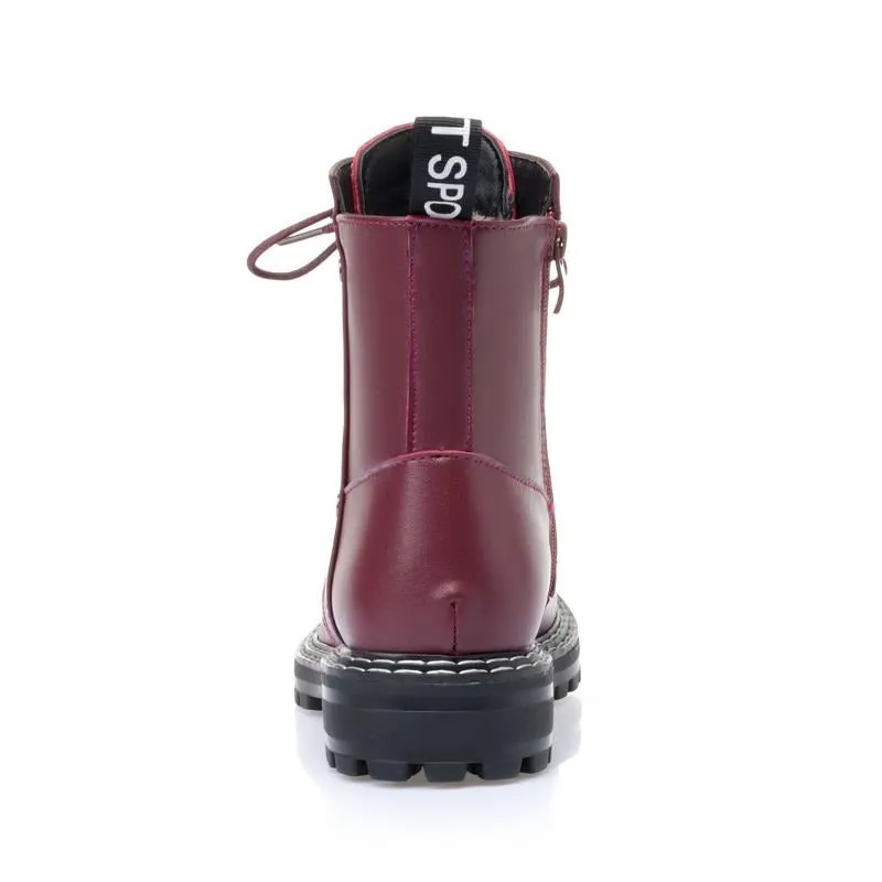 Genuine Leather Snow Ankle Boots for Women / Warm Wool Autumn and Winter Female Shoes