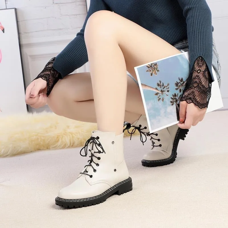Genuine Leather Snow Ankle Boots for Women / Warm Wool Autumn and Winter Female Shoes