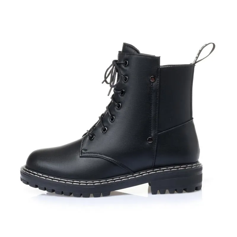 Genuine Leather Snow Ankle Boots for Women / Warm Wool Autumn and Winter Female Shoes