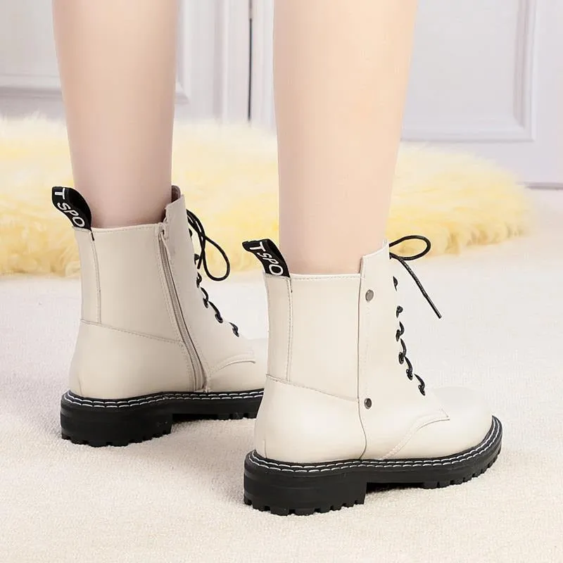 Genuine Leather Snow Ankle Boots for Women / Warm Wool Autumn and Winter Female Shoes