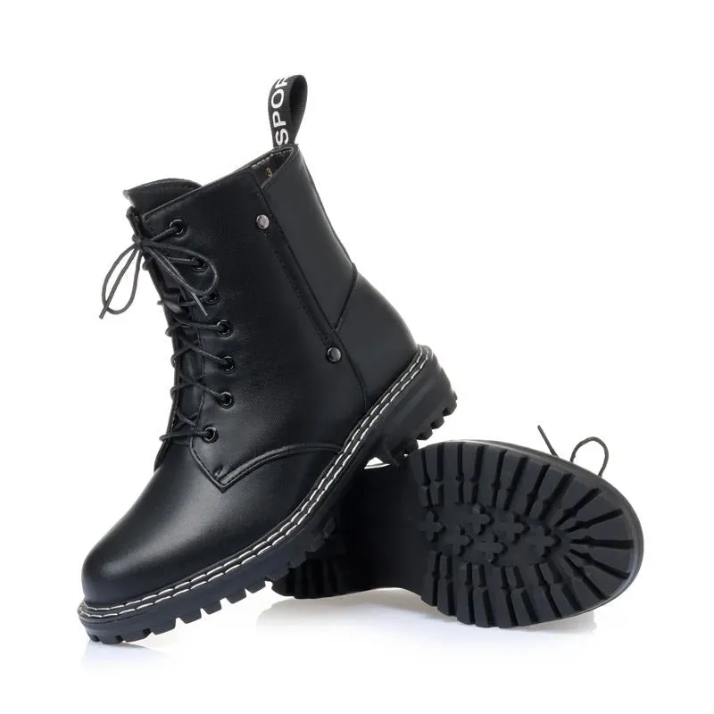 Genuine Leather Snow Ankle Boots for Women / Warm Wool Autumn and Winter Female Shoes