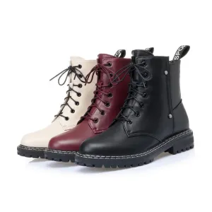 Genuine Leather Snow Ankle Boots for Women / Warm Wool Autumn and Winter Female Shoes