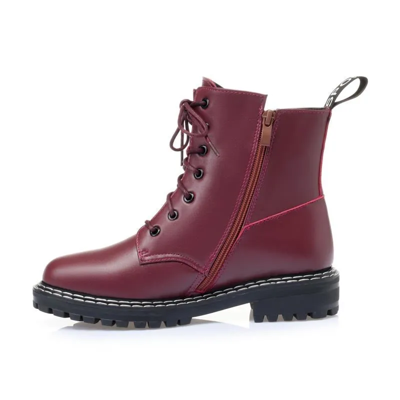 Genuine Leather Snow Ankle Boots for Women / Warm Wool Autumn and Winter Female Shoes