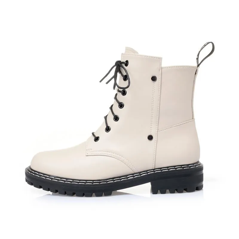 Genuine Leather Snow Ankle Boots for Women / Warm Wool Autumn and Winter Female Shoes