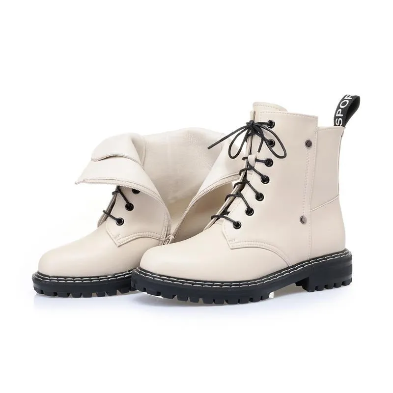 Genuine Leather Snow Ankle Boots for Women / Warm Wool Autumn and Winter Female Shoes