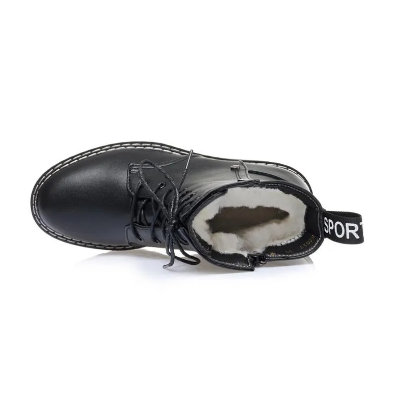 Genuine Leather Snow Ankle Boots for Women / Warm Wool Autumn and Winter Female Shoes