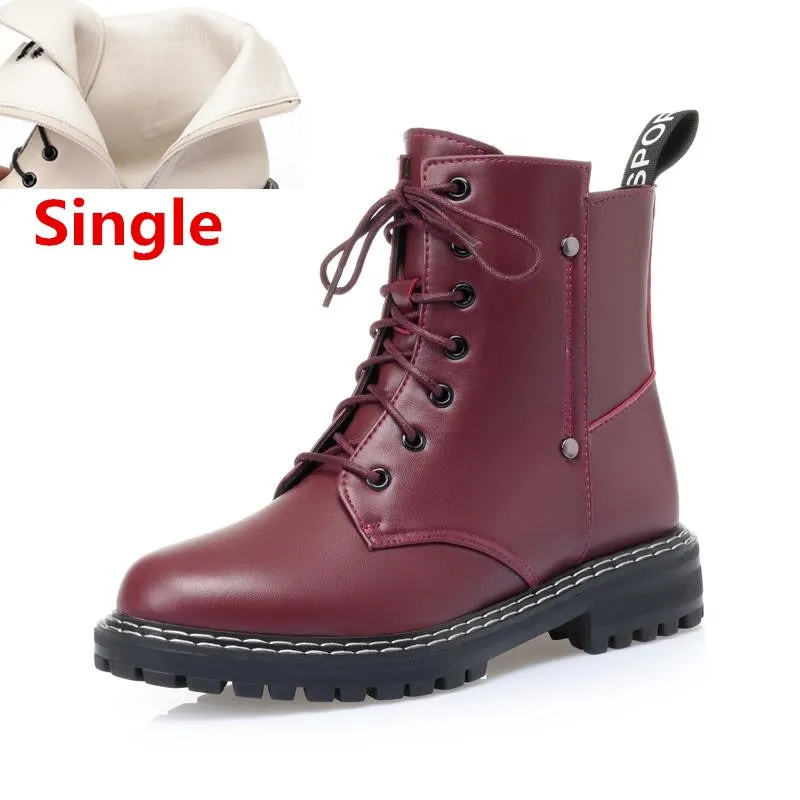 Genuine Leather Snow Ankle Boots for Women / Warm Wool Autumn and Winter Female Shoes