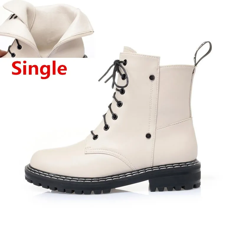 Genuine Leather Snow Ankle Boots for Women / Warm Wool Autumn and Winter Female Shoes