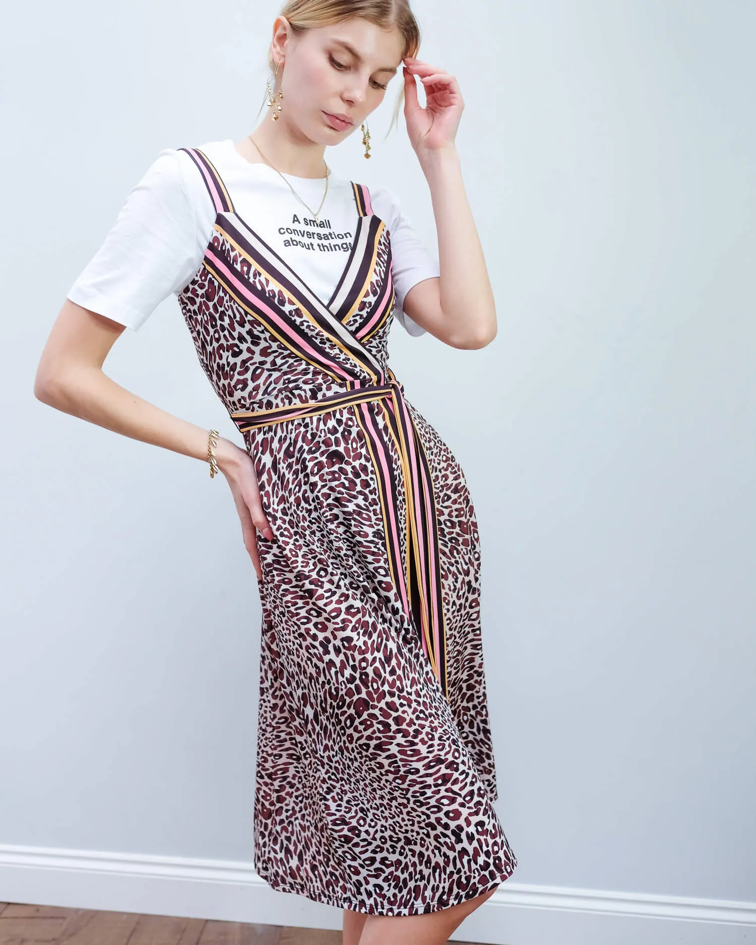 HB 6786 Faux wrap strap dress in brown