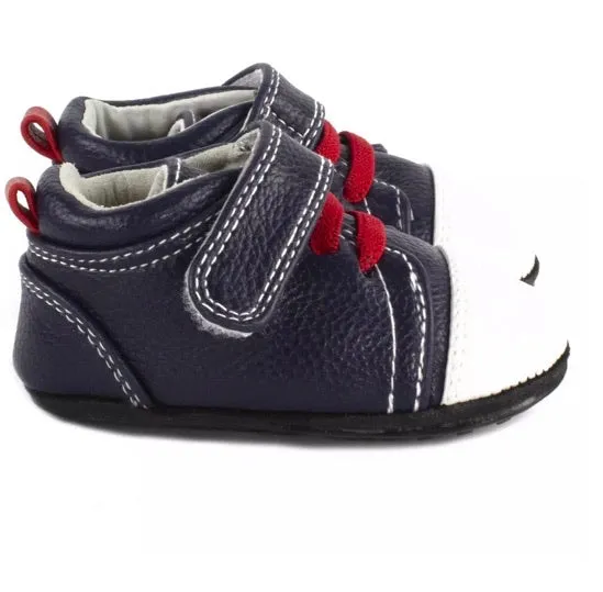 Jack & Lily White and Navy Leather with Red Laces Baby Boy Sneakers : Sizes 0m to 36m