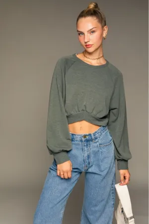 Raglan Long Sleeve Cropped Pullover