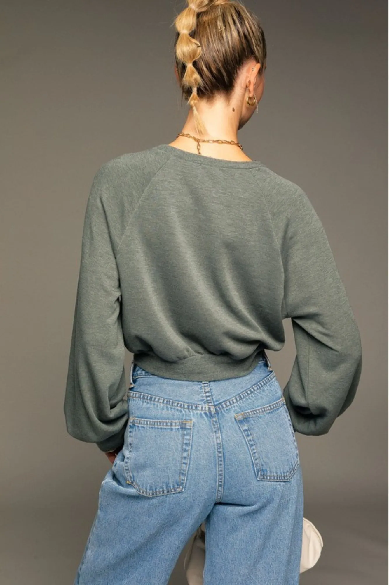 Raglan Long Sleeve Cropped Pullover