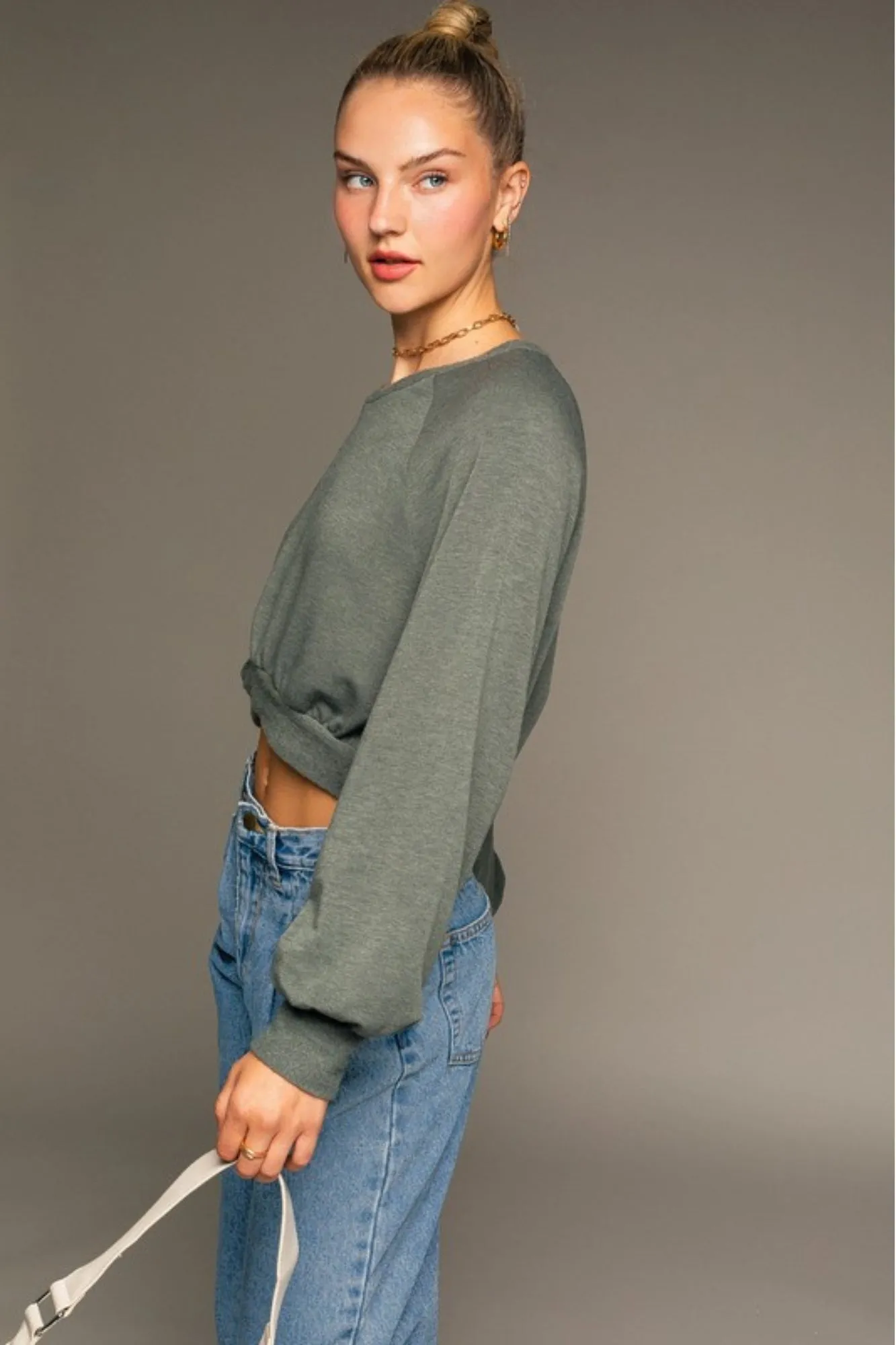 Raglan Long Sleeve Cropped Pullover
