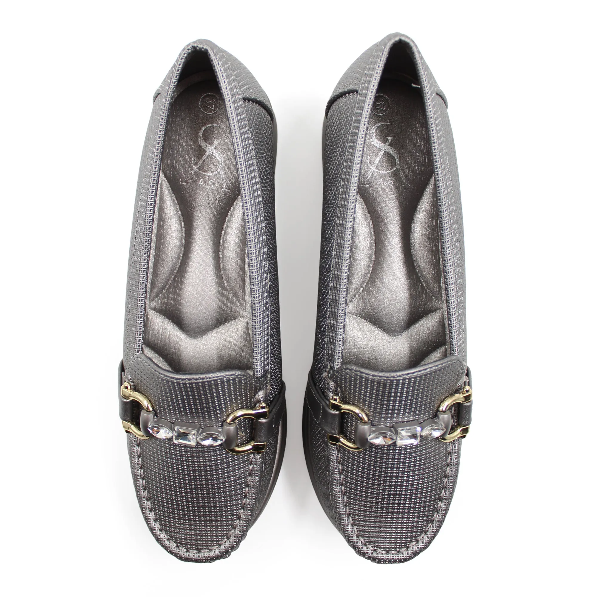 Rhinestone buckle detail loafers