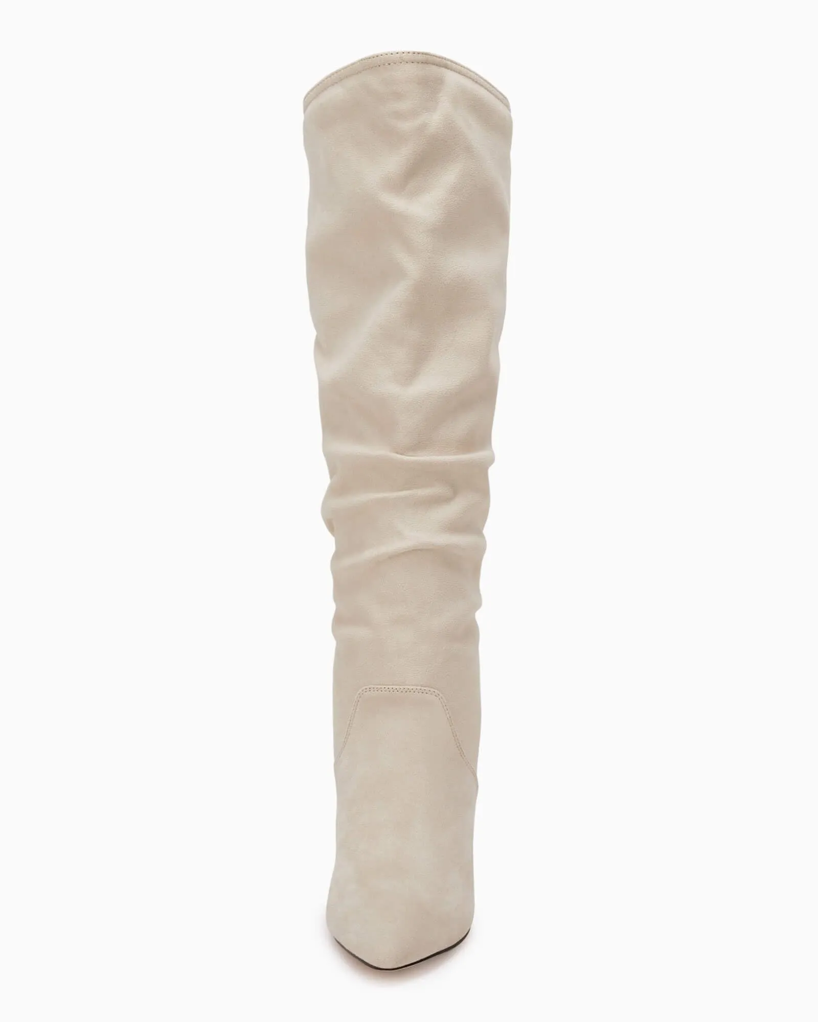 Suede Beige Slouchy Kitten Heel Wide Calf Boots