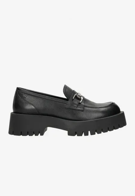 Wojas Black Leather Loafers with Silver Detail | 46198-51